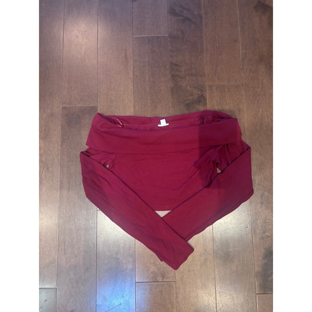 Burgundy Ribbed Off the Shoulder Long Sleeve Crop Top Wine Red Bardot Knit